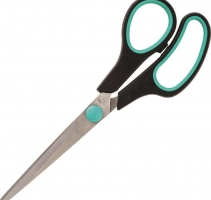 Ножницы Attache 169 мм с пластиковыми прорезиненными анатомическими ручками черного/зеленого цвета