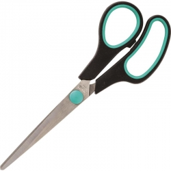 Ножницы Attache 169 мм с пластиковыми прорезиненными анатомическими ручками черного/зеленого цвета