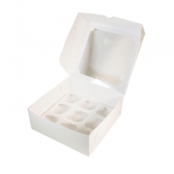 Упаковка для капкейков белая 250x250x100 мм. с окном, 9 ячеек, в упаковке 100шт.