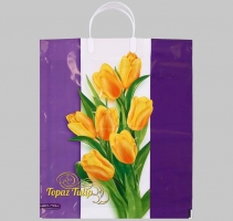 Пакет с пластмассовыми ручками "Нежные тюльпаны" 38х44 см. "87"