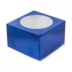 Коробка для торта с окошком 300*300*190мм (Синяя)