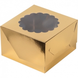 Коробка под капкейки с окошком 160*160*100мм. 4шт (Золото)