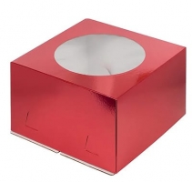 Коробка для торта с окошком 300*300*190мм (Красная)